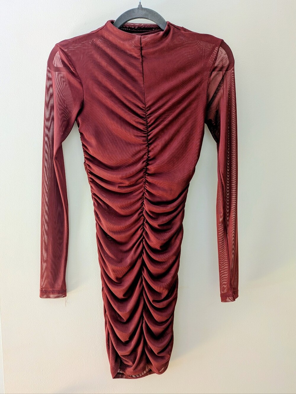 Twik Cranberry Ruched Long-Sleeve Mini Dress, Size XS